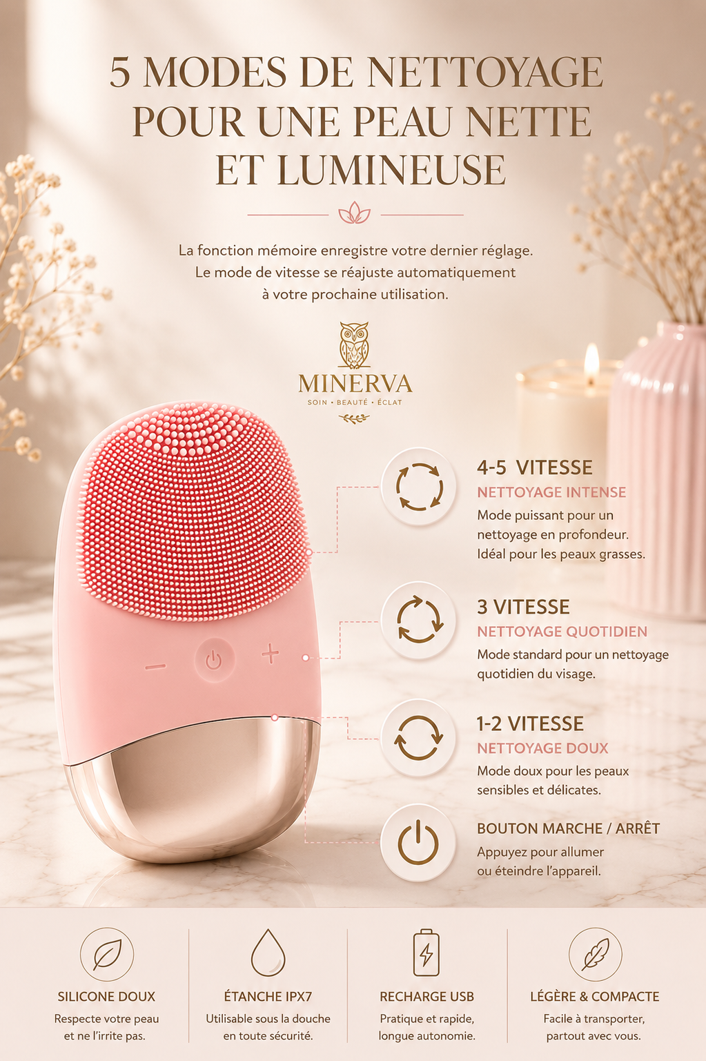 Mini Brosse Nettoyante Visage en Silicone – Nettoyage Doux & Éclat Naturel
