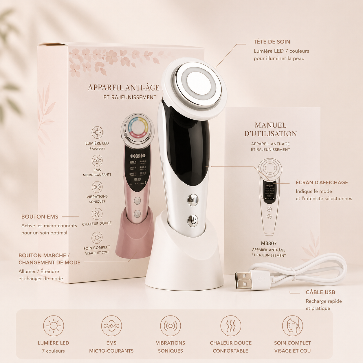 Masseur Visage LED Chauffant 7-en-1 Minerva™ – Le rituel beauté nouvelle génération