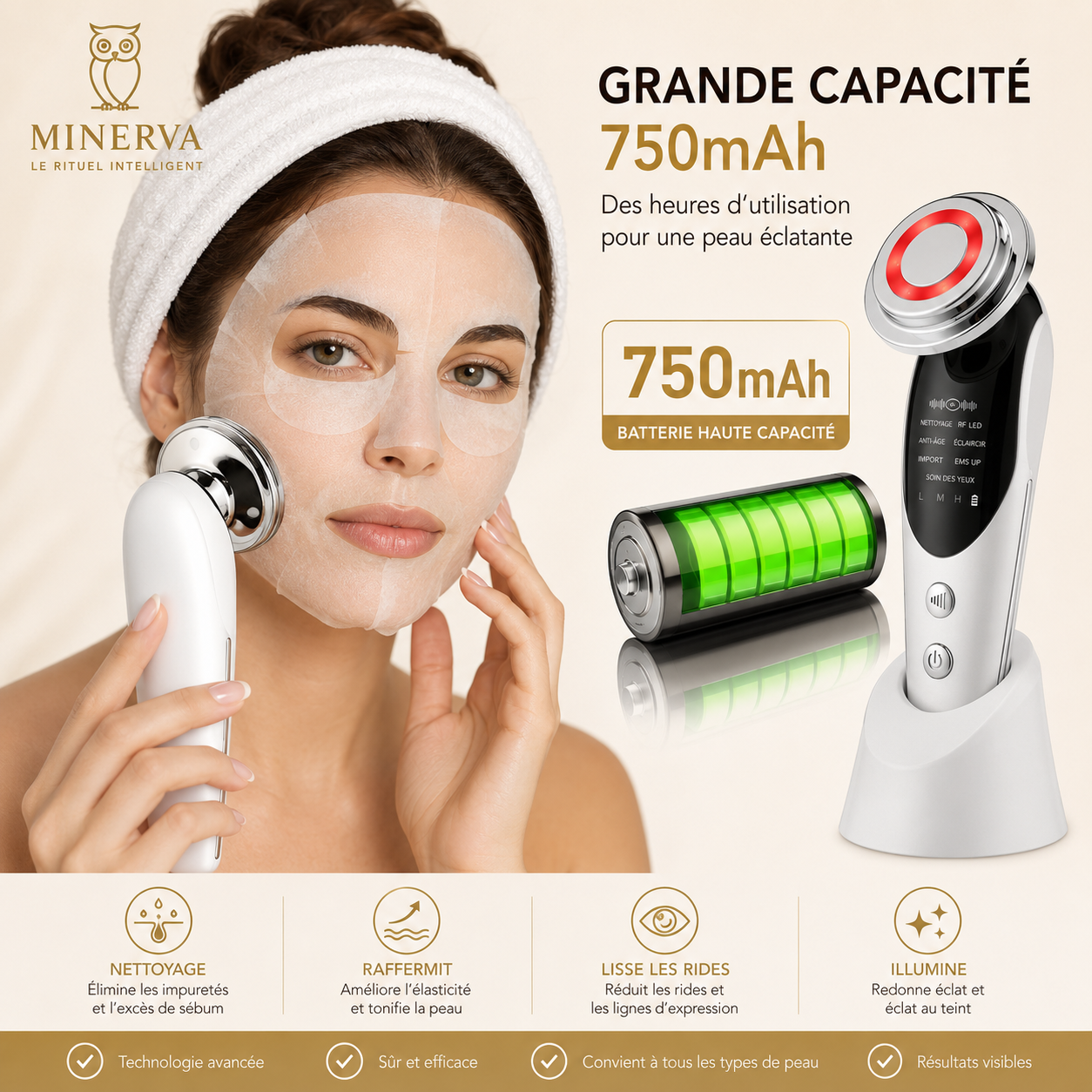 Masseur Visage LED Chauffant 7-en-1 Minerva™ – Le rituel beauté nouvelle génération